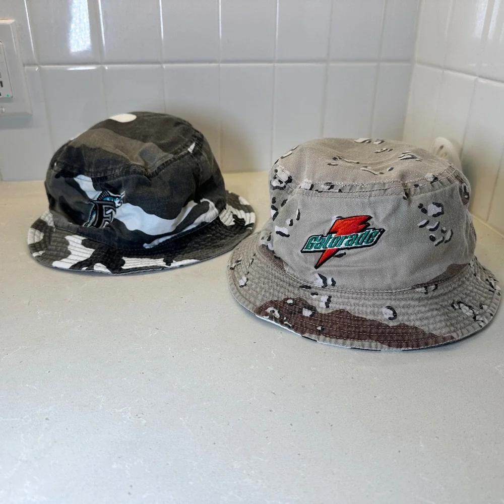 Vintage Miami Marlins Bucket Hats Camo Gatorade MLB Adult Reversible Bundle - Picture 2 of 5